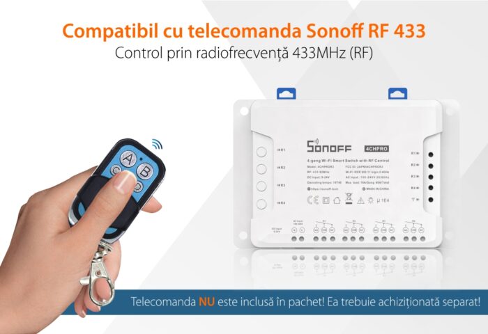 03 sonoff releu wireless 4ch pro r3 compatibil telecomanda rf 433mhz