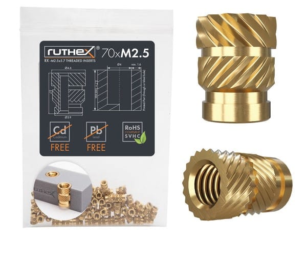 Set 70 insertii filetate M2.5 din alama pentru imprimare 3D– Rx-M2.5x5.71 Set 70 insertii filetate M2.5 din alama pentru imprimare 3D– Rx-M2.5x5.71