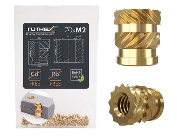 Set 70 insertii filetate M2 din alama pentru imprimare 3D– Rx-M2x41 Set 70 insertii filetate M2 din alama pentru imprimare 3D– Rx-M2x41