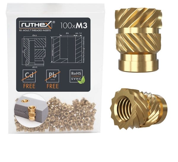 Set 100 insertii filetate M3 din alama pentru imprimare 3D– Rx-M3x5.71 Set 100 insertii filetate M3 din alama pentru imprimare 3D– Rx-M3x5.71