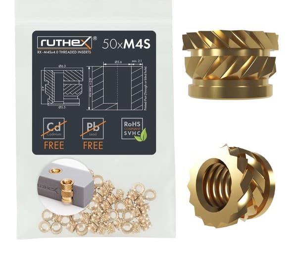Set 50 insertii filetate M4 scurte din alama pentru imprimare 3D- Rx-M4Sx4.01 Set 50 insertii filetate M4 scurte din alama pentru imprimare 3D- Rx-M4Sx4.01