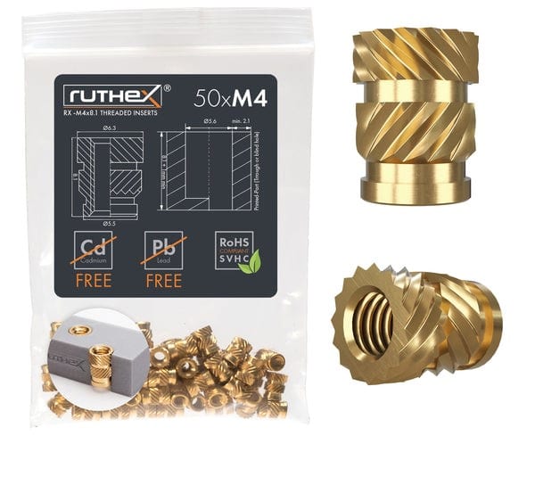 Set 50 insertii filetate M4 din alama pentru imprimare 3D- Rx-M4x8.11 Set 50 insertii filetate M4 din alama pentru imprimare 3D- Rx-M4x8.11