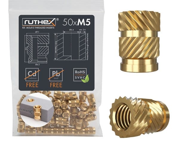 Set 50 insertii filetate M5 din alama pentru imprimare 3D – Rx-M5x9.51 Set 50 insertii filetate M5 din alama pentru imprimare 3D – Rx-M5x9.51