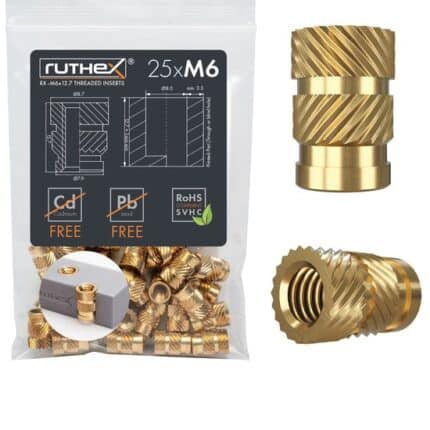 Set 25 insertii filetate M6 din alama pentru imprimare 3D – Rx-M6x12.71