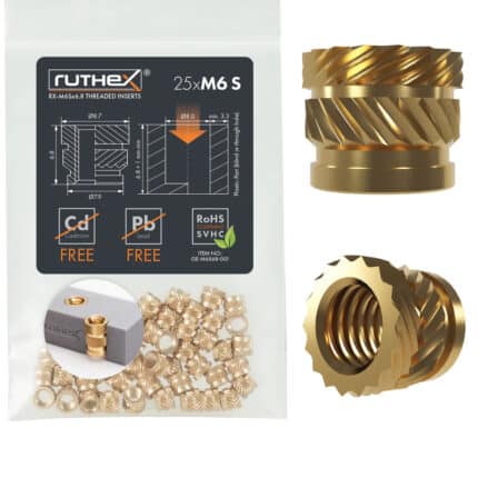 Set 25 insertii filetate M6 din alama pentru imprimare 3D – Rx-M6x6,81