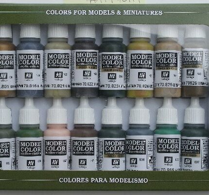 Set 16 culori acrilice camuflaj militar, ideale pentru modele, diorame si piese printate 3D, vopsele pe baza de apa non-toxice1