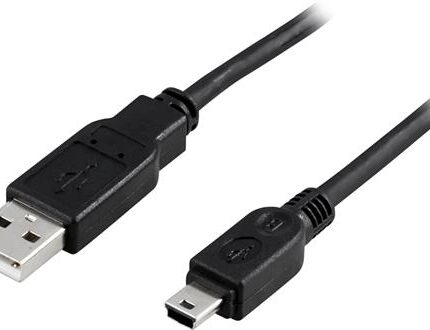 Cablu USB-A la USB mini-B DELTACO, compatibil USB 2.0 , lungime 1m1