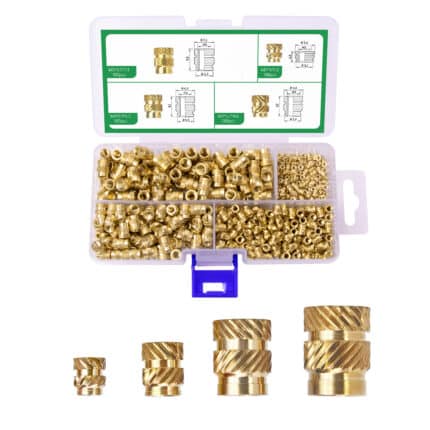 Set 500 insertii filetate din alama M2, M3, M4 si M5, design zimtat pentru fixare sigura in plastic1