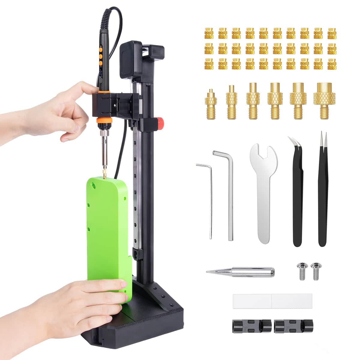 Kit profesional presa pentru insertii filetate cu montaj termic, sina liniara 210 mm pentru precizie, letcon 90W cu afisaj digital1 Kit profesional presa pentru insertii filetate cu montaj termic, sina liniara 210 mm pentru precizie, letcon 90W cu afisaj digital1
